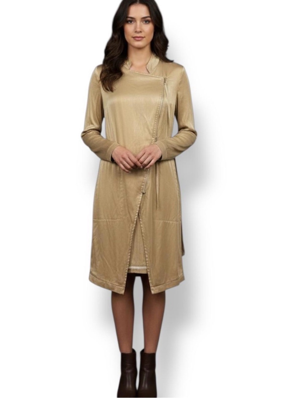 TWIN-SET Simona Barbieri Gold Satin Asymmetric Zip Dress Jacket
